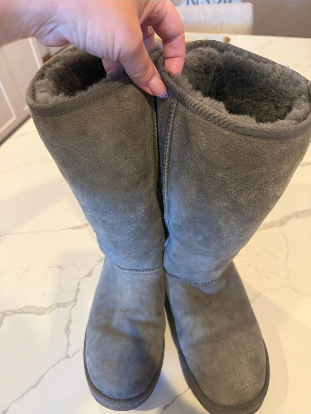 UGG Grey Suede Mid-Calf Sheepskin Boots